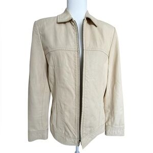 Dana Buchman Lamb Leather Jacket Blazer Womens 8 Beige Zip Front Soft Leather